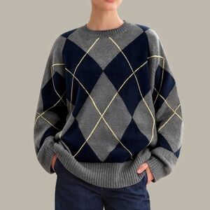 525 America - HOLLAND: OVERSIZED 100% CASHMERE ARGYLE SWEATER